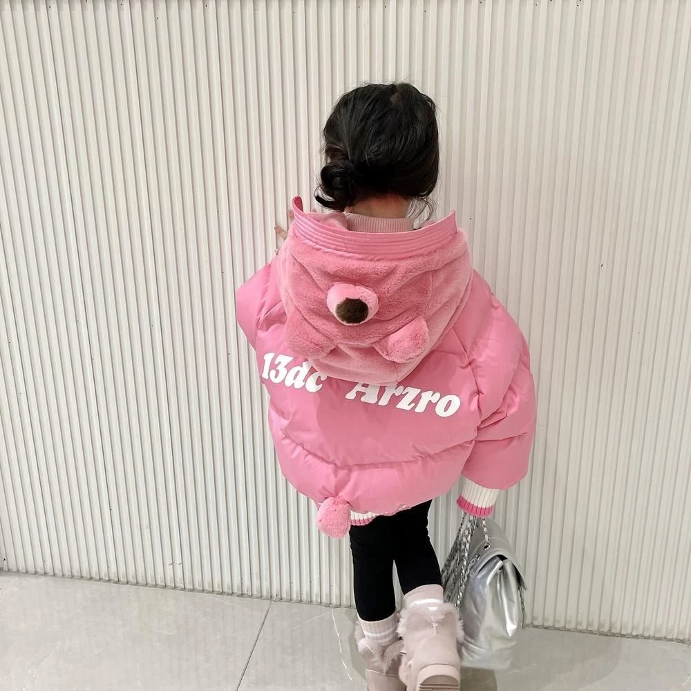 男女童冬季时尚新款小众设计感小熊可爱连帽羽棉服加厚保暖外套