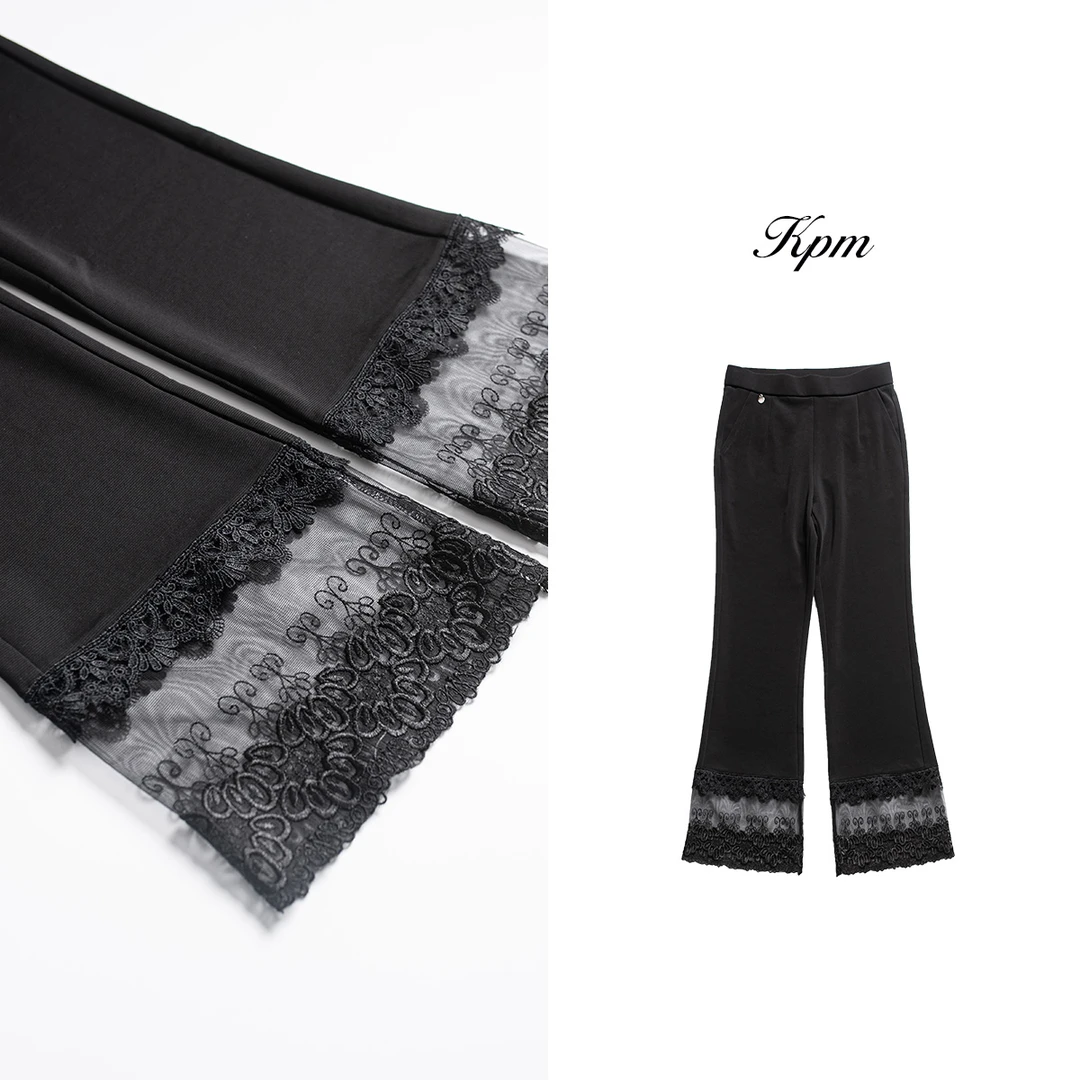 2024新款时尚显瘦精致舒适拼接蕾丝边直筒小黑裤JN5599