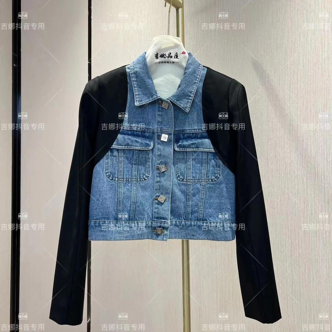 时尚百搭拼接设计感撞色重工短牛仔外套JN3248