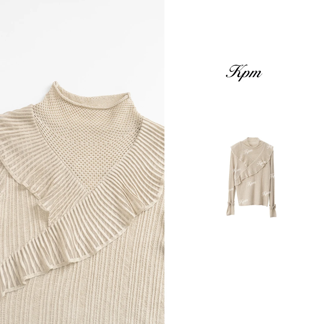 秋冬新款花边拼接针织打底衫高领蕾丝洋气时尚内搭毛衣JN6875