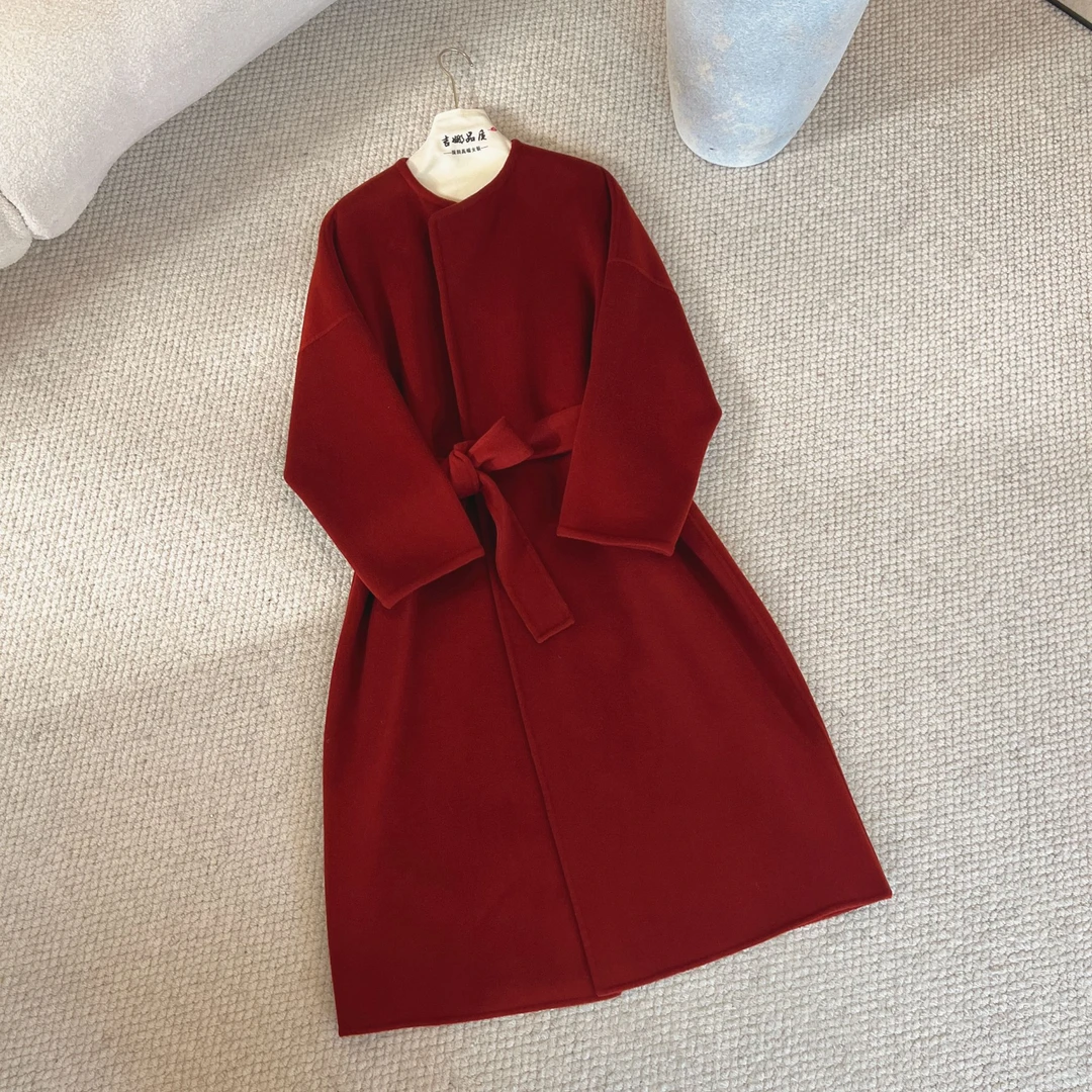 2024秋冬新款时尚气质轻奢高端百搭纯色宽松羊毛长款大衣JN6690