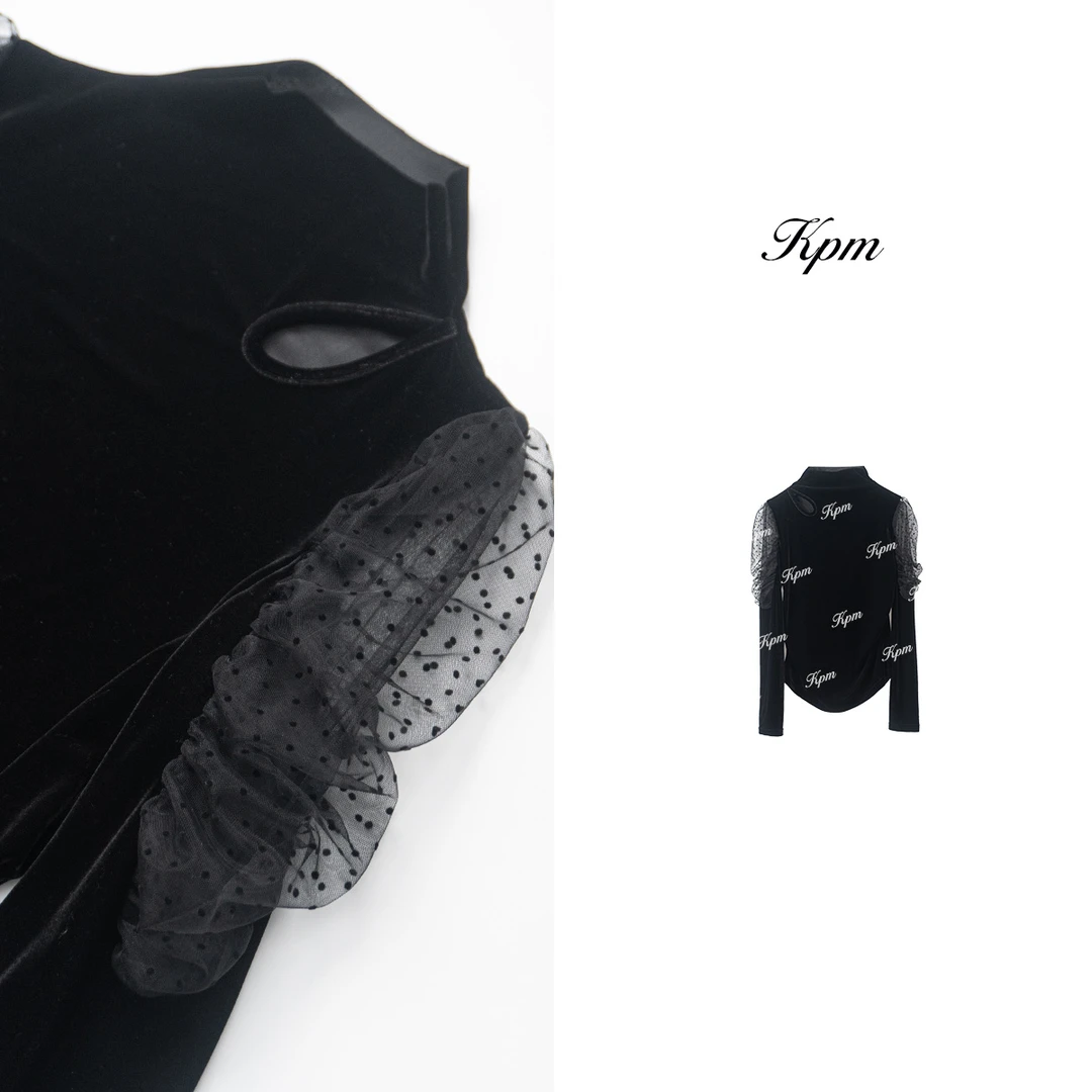 2024秋冬新款时尚修身显瘦立领镂空百搭丝绒拼接蕾丝小衫JN6818