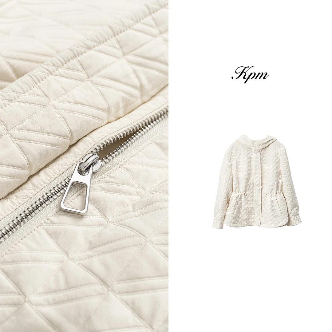 2024新款时尚潮流菱格宽松百搭连帽休闲秋季拉链女士外套  JN6468