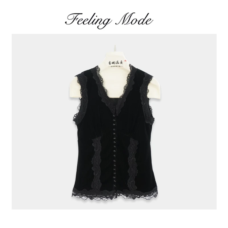 2023秋季休闲显瘦无袖打底蕾丝拼接西装内搭女士上衣JN4242