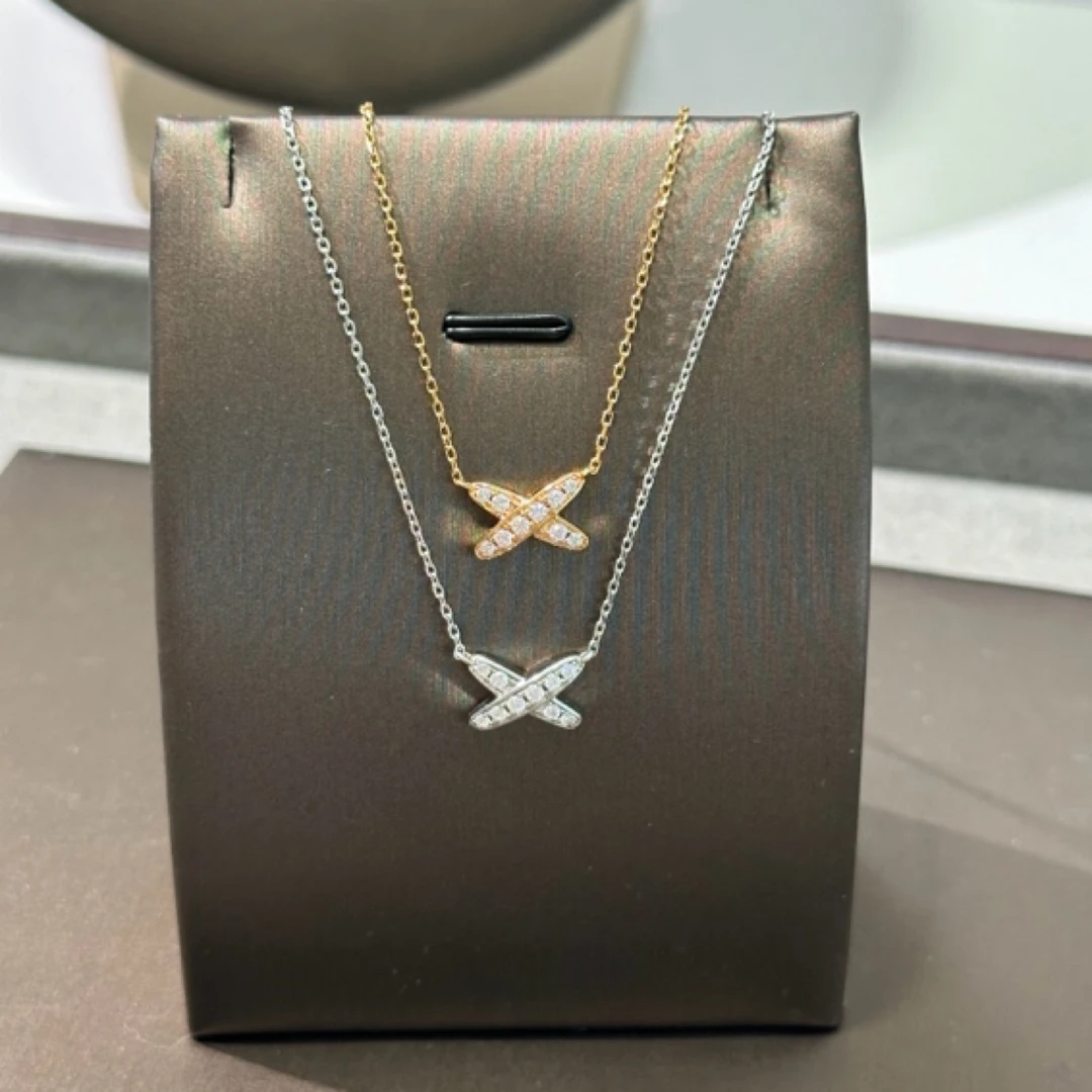 合金莫桑石项链 JOJO设计师集合店交叉满钻项链