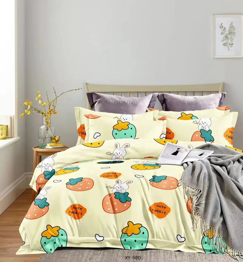 高支高密水洗斜纹棉床单2米双人【草莓小兔】