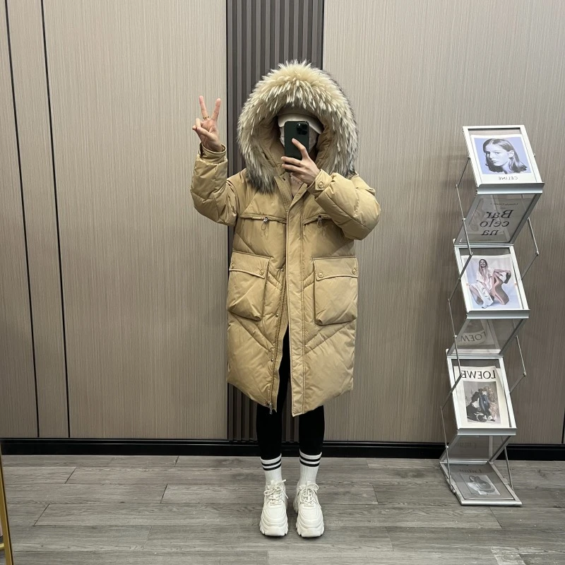 【潮牌】羽绒服女2024冬季新款韩版时尚大毛领加厚中长款保暖外套潮