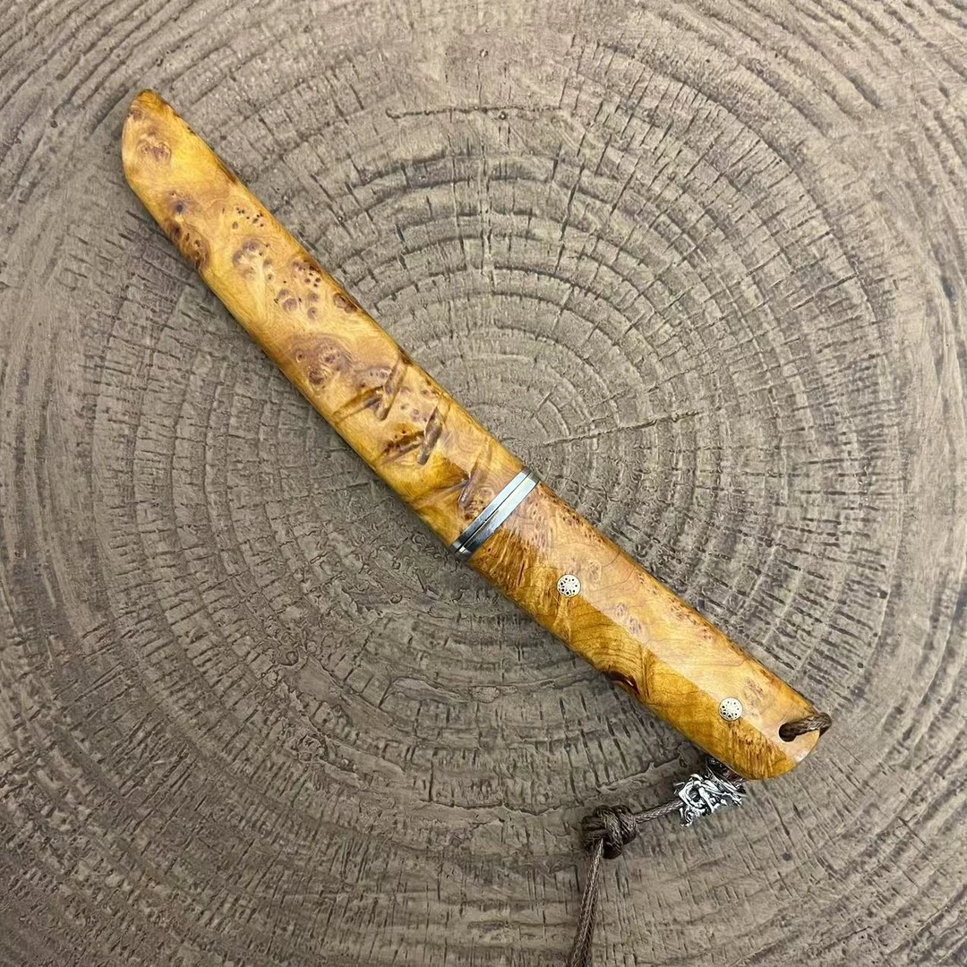 【工匠级别大马】陈化满鬼眼飘香崖柏水波鱼骨大马手工刀