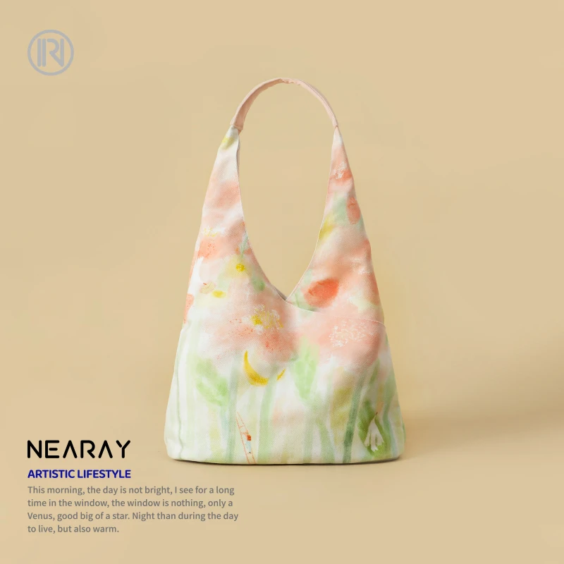 尼睿x矢月关马 原创插画帆布包清新文艺单肩包包女小众日系水桶包