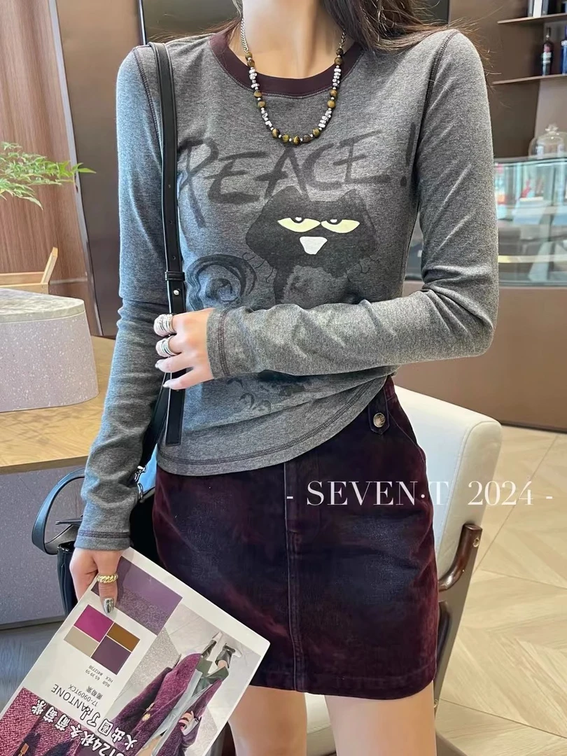 KW【加菲猫】南油欧货小众设计款明线走边卡通图案Ｔ恤