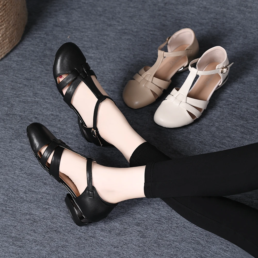 2024新款夏季洋气女士包头凉鞋妈妈鞋舒适软底低跟粗跟中老年女鞋