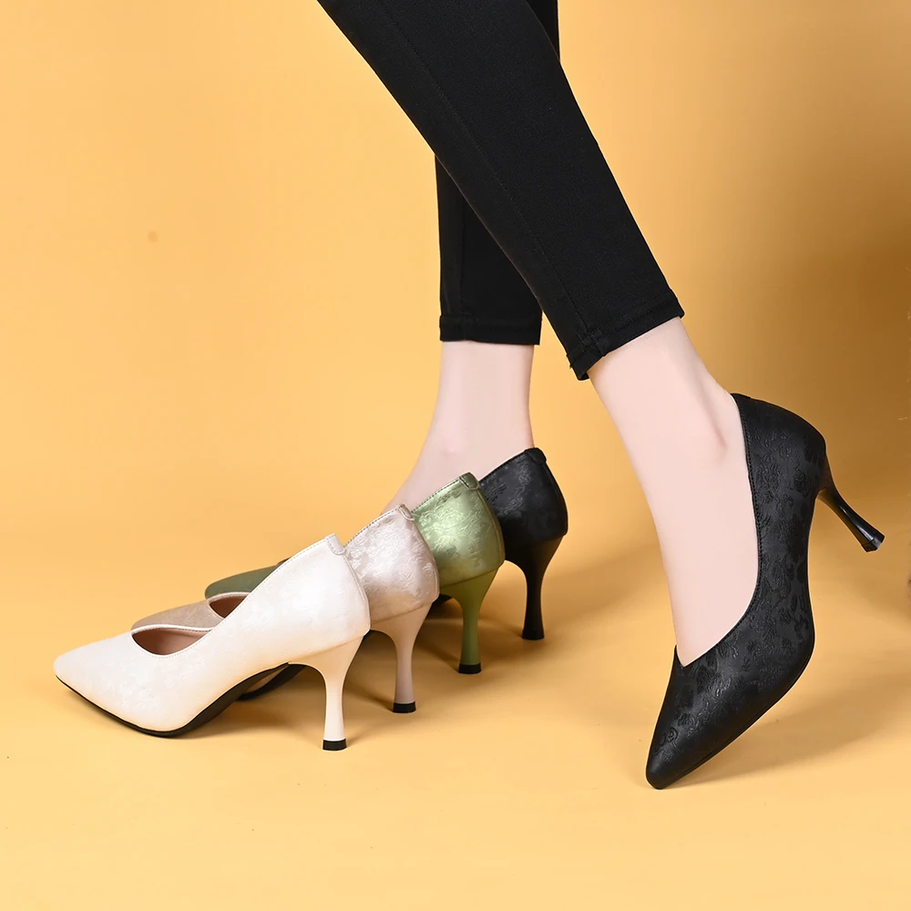 姚芳女鞋2024年春秋百搭国风高跟鞋尖头细跟职业工作单鞋LF 9912