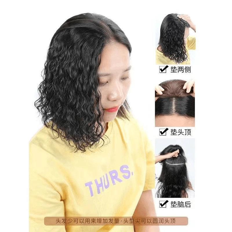 2025年新款.手织卷发垫发根真发制舒适发片40公分.隐形.发片.真发