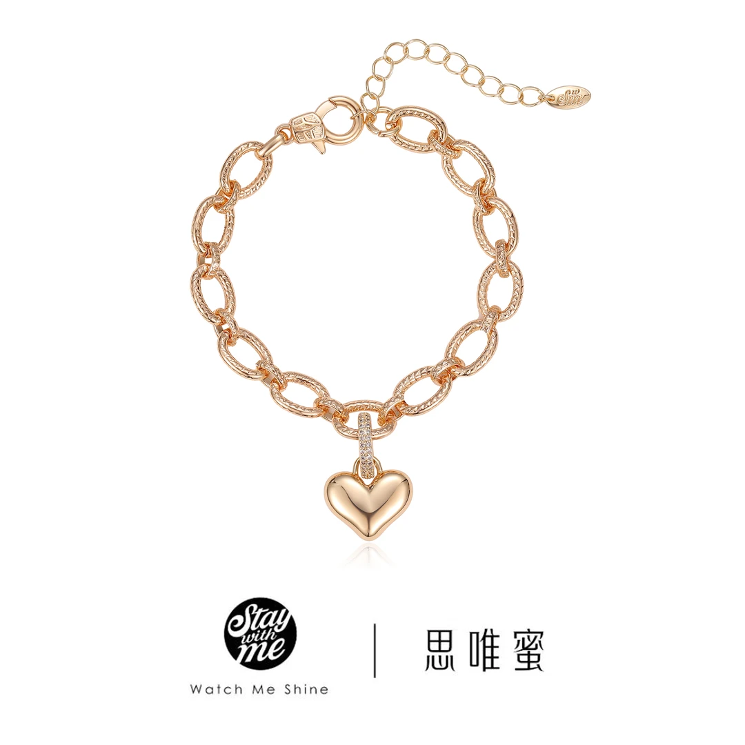 STAY WITH ME 铜合金合成锆石手链 手工链锆石吊坠桃心手链