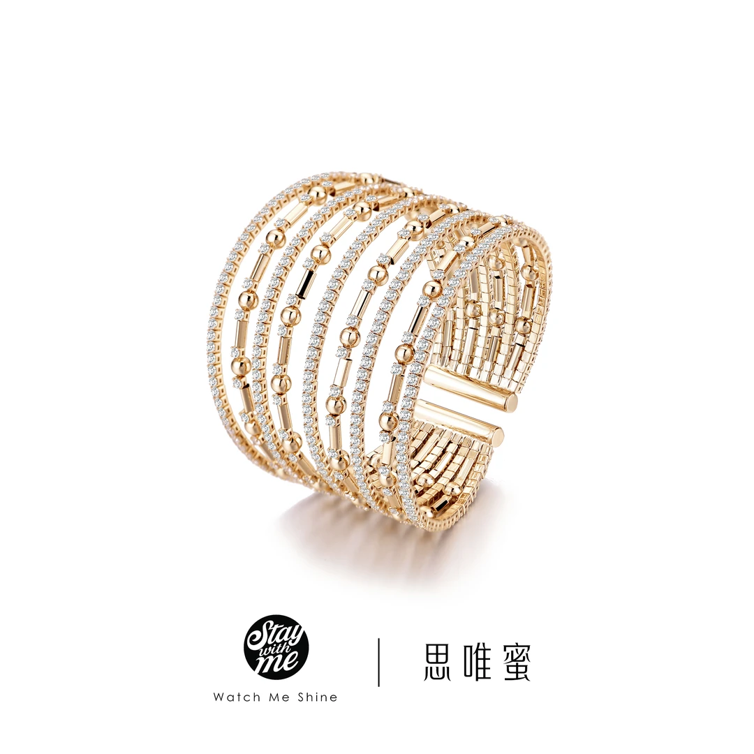 STAY WITH ME 铜合金合成锆石手镯 小众设计多层锆石时尚复古手镯