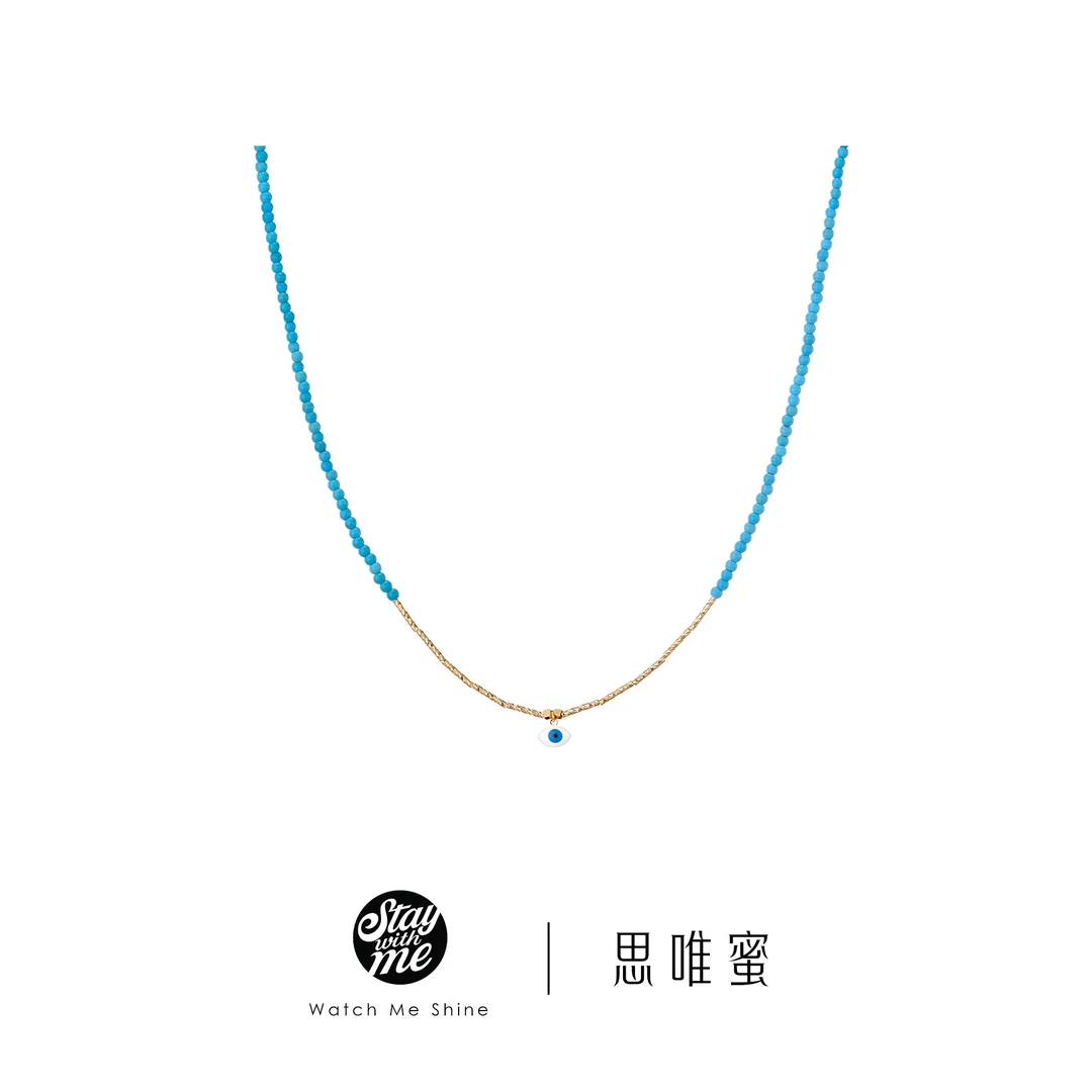 STAY WITH ME 铜合金莫桑石项链 小众设计蓝色眼睛锁骨链