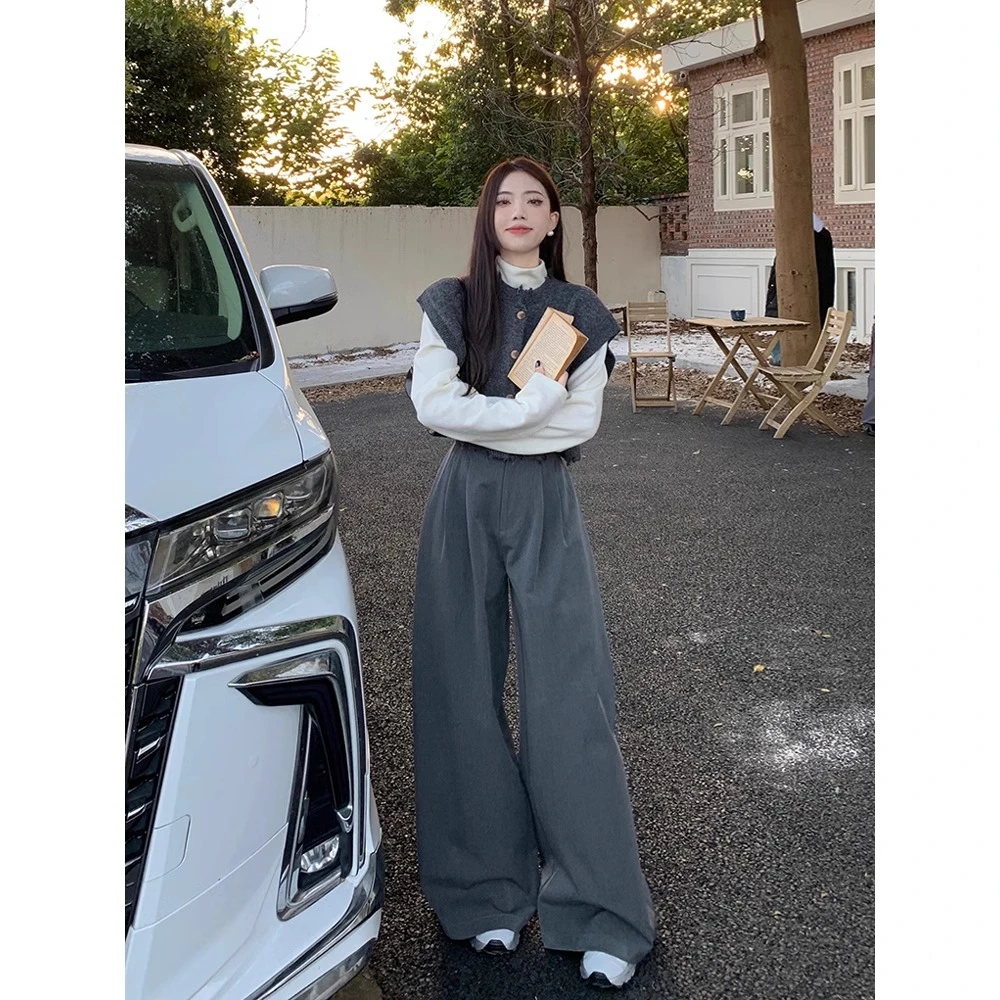 盐系高级感不规则叠穿针织马甲垂感阔腿长裤子春夏财阀千金女装