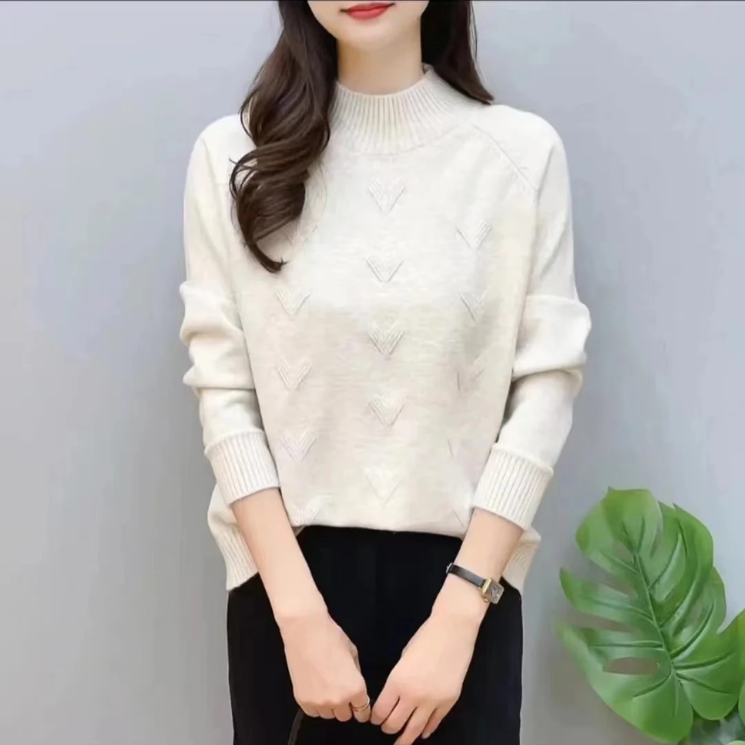 【麦穗-杏】冬季加厚女士毛衣2024秋冬新款内搭针织打底衫洋气上衣