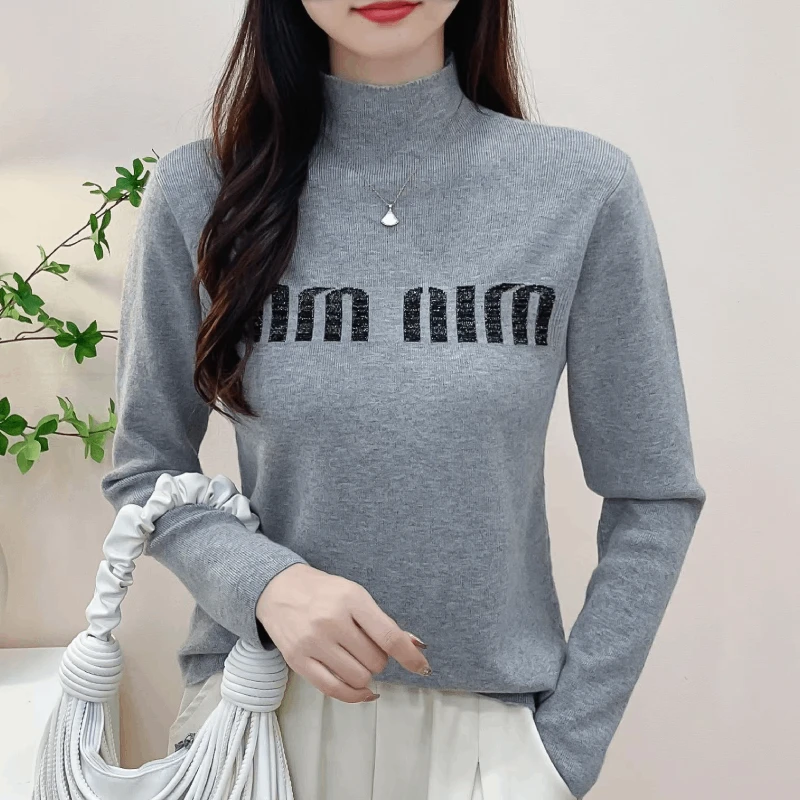 【金丝提花】轻奢长袖内搭毛衣半高领时尚百搭上衣套头