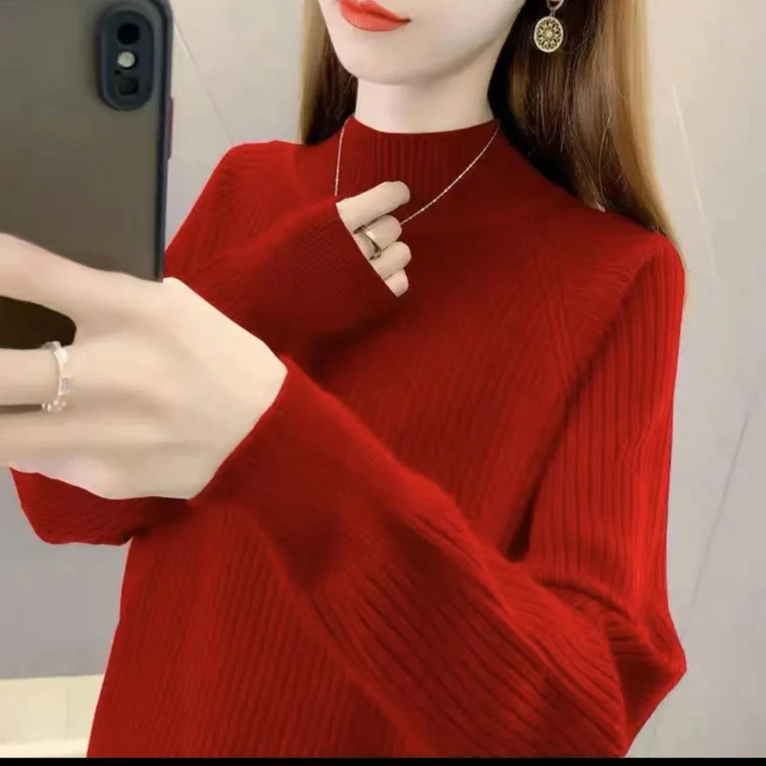 【中国红 红红火火】女士新款毛衣女时尚洋气打底衫