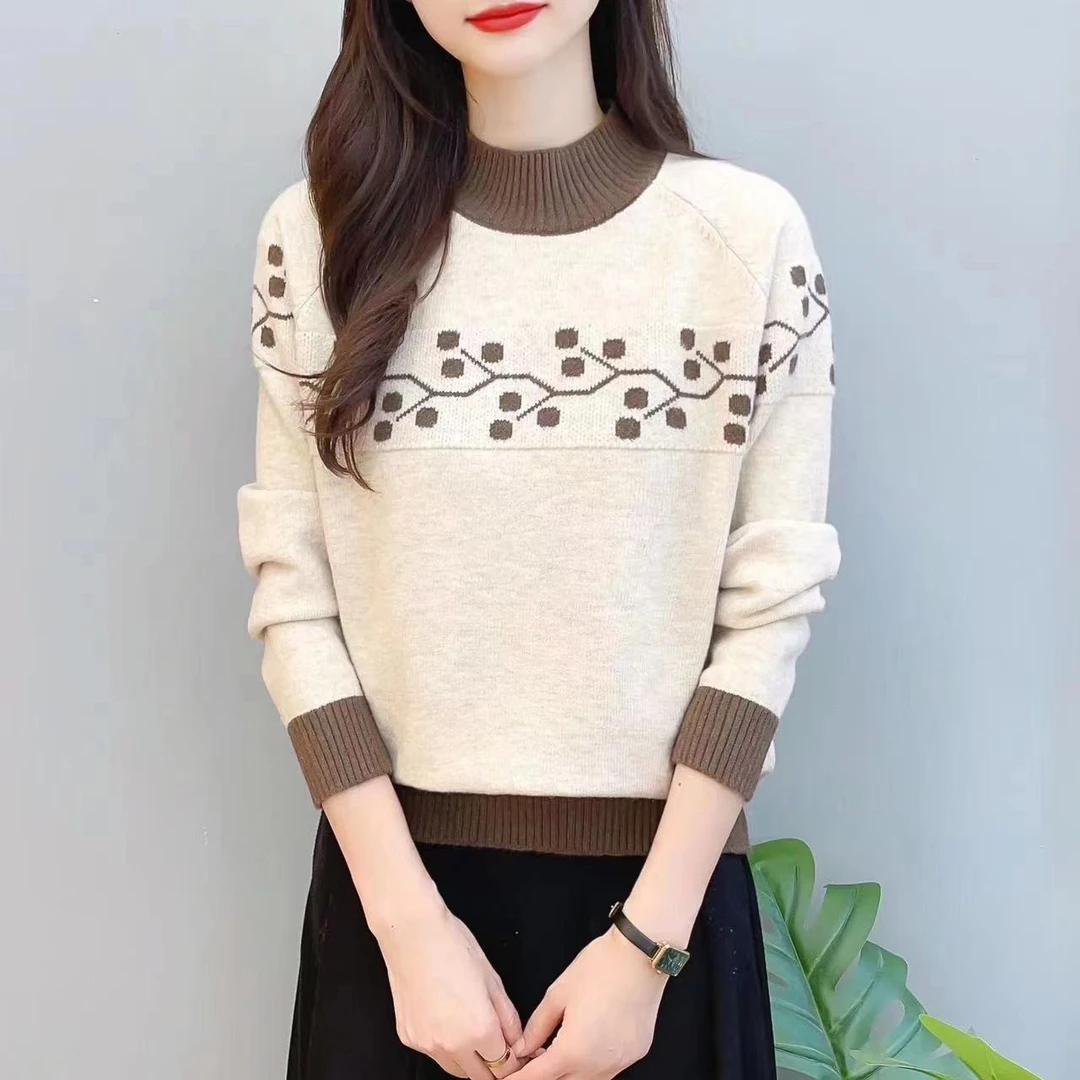 【一枝梅】半高领加厚毛衣女针织衫秋冬时尚打底衫长袖针织衫百搭