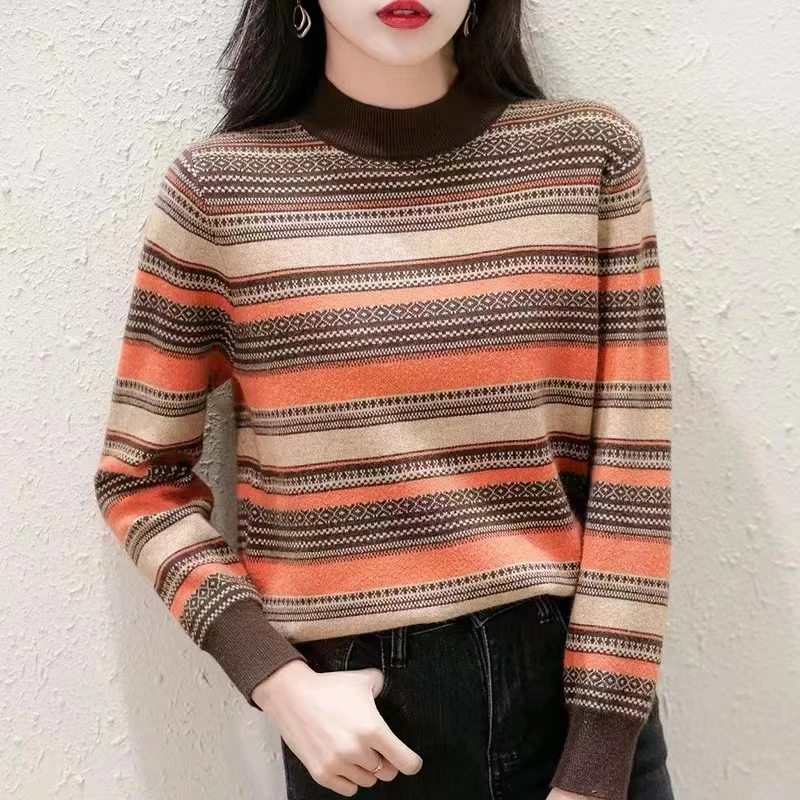 【民族风】女士圆领针织长袖女新款休闲百搭显瘦