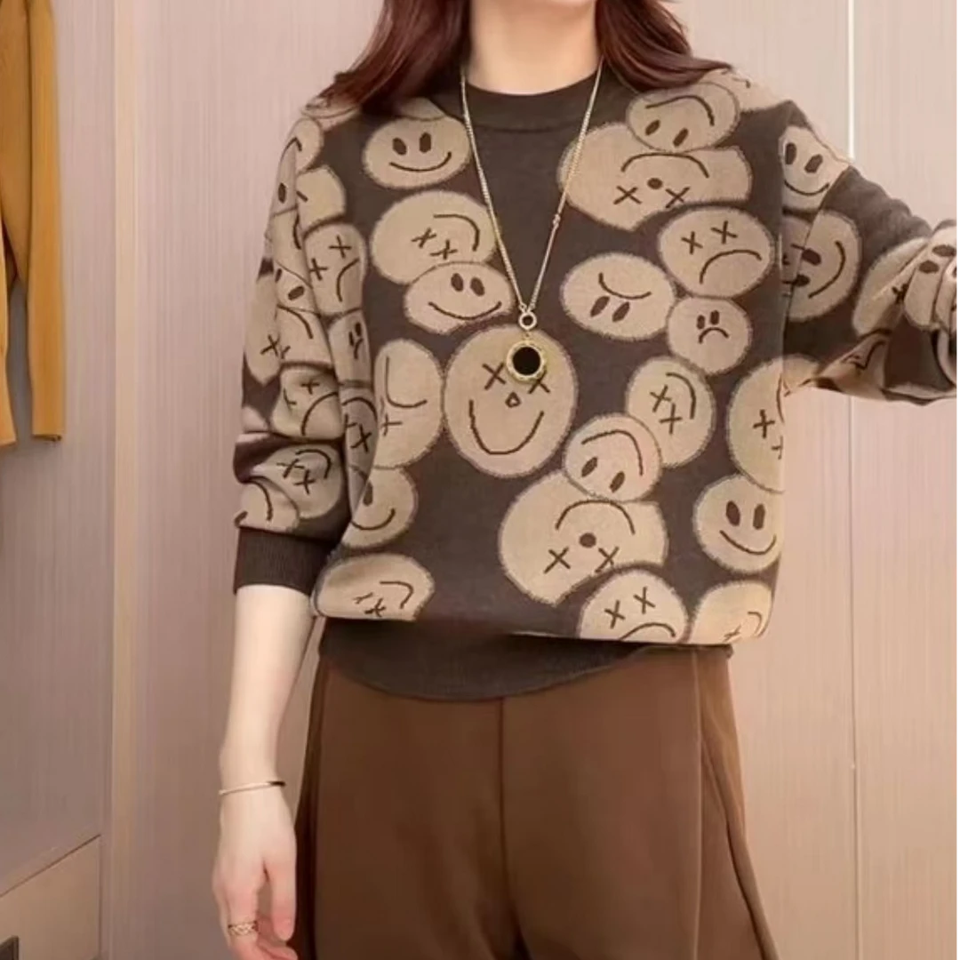 【笑脸】2024秋冬新款长袖毛衣女宽松打底衫套头上衣