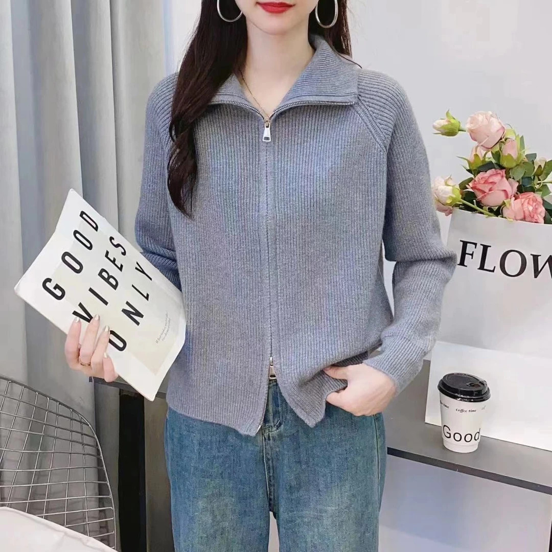 【双拉链】网红秋冬新款针织开衫上衣女毛衣外套宽松百搭气质长袖