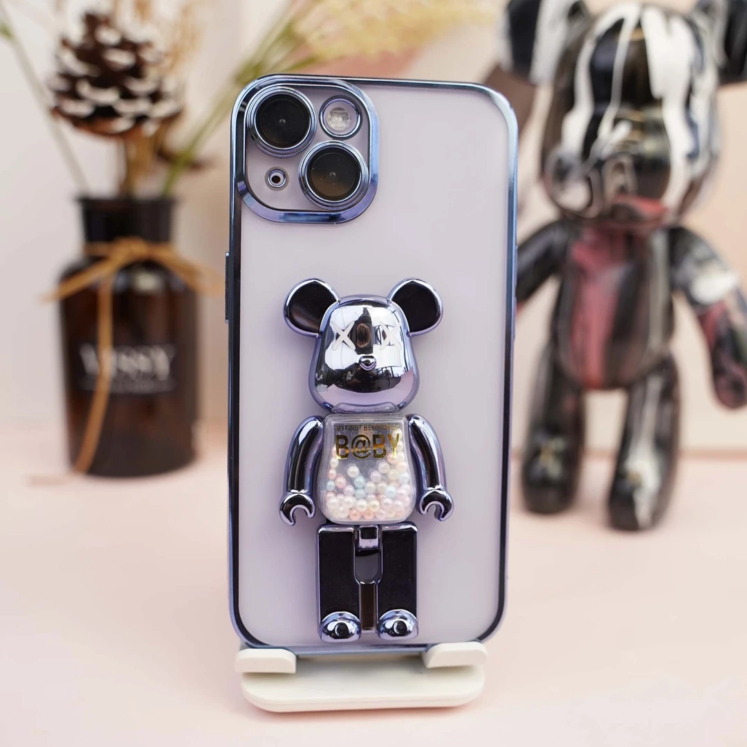 适用手机14promax小熊防尘14/13灵活调节卡通暴力熊透明手机套