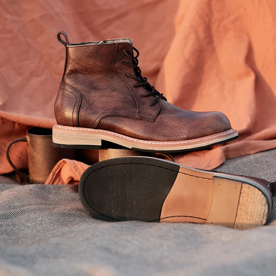 真皮马丁靴男英伦皮靴高帮皮鞋手工复古靴子男牛皮靴工装靴短靴潮