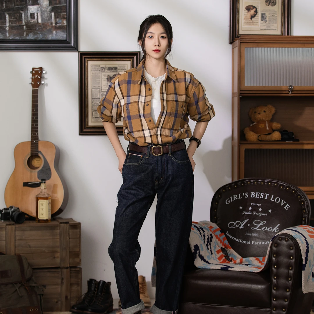 摩叔经典水洗做旧高支棉质百搭复古格子外套衬衫