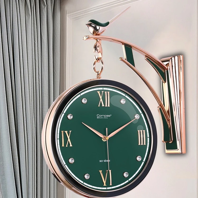 康巴丝静音双面石英钟，壁挂式圆形静音钟表