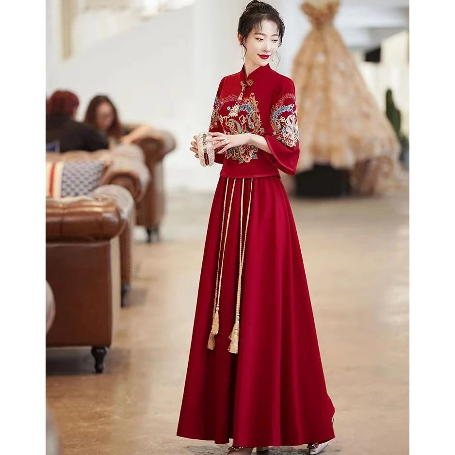 新中式结婚敬酒服两件套新娘订婚礼服秀禾服高级大码胖MM显瘦团购