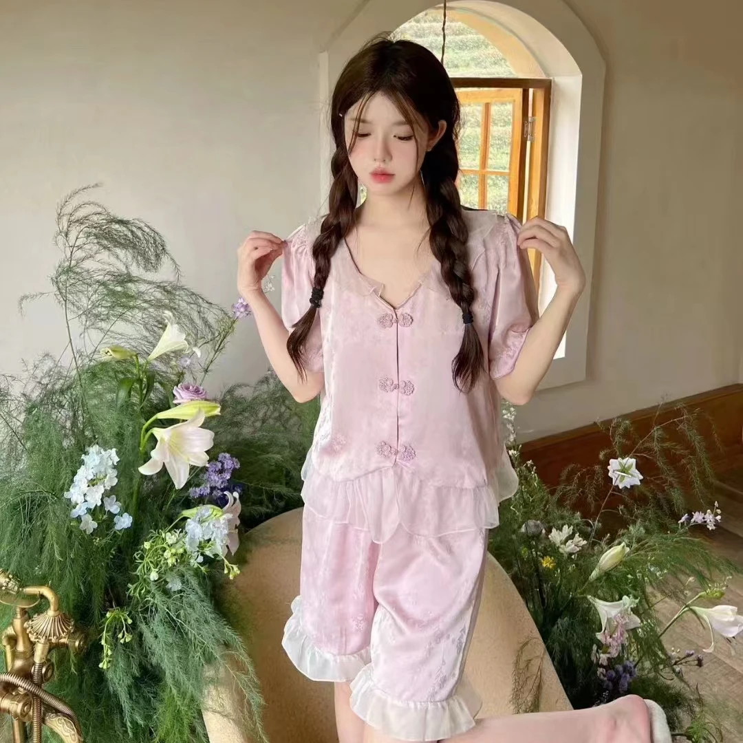 A10-A100直播选款下单睡衣女夏棉短袖短裤纯欲公主风甜美家居服