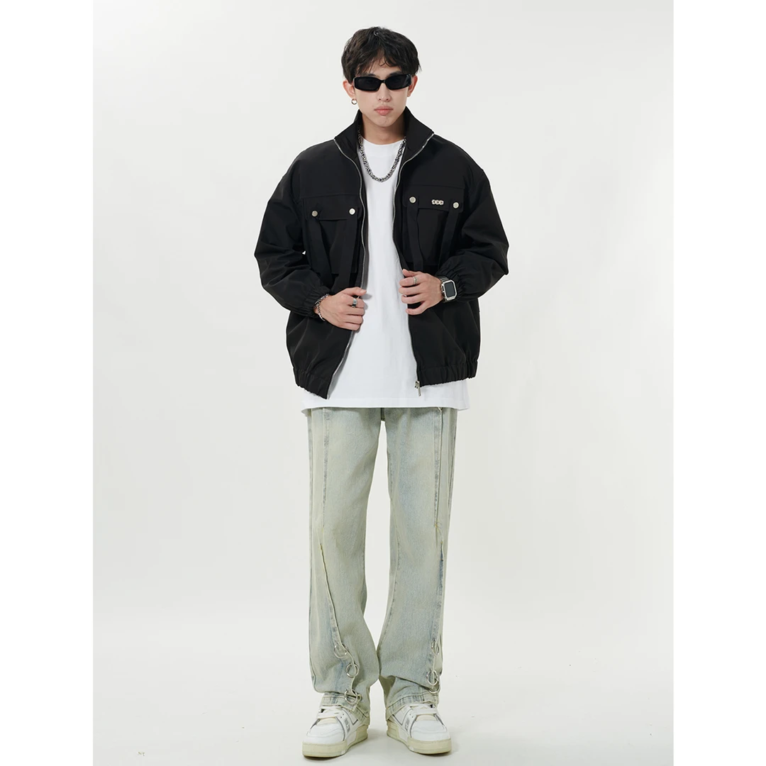 小柯同款 夏季宽松百搭休闲长裤高街美式复古水洗直筒牛仔裤K8097