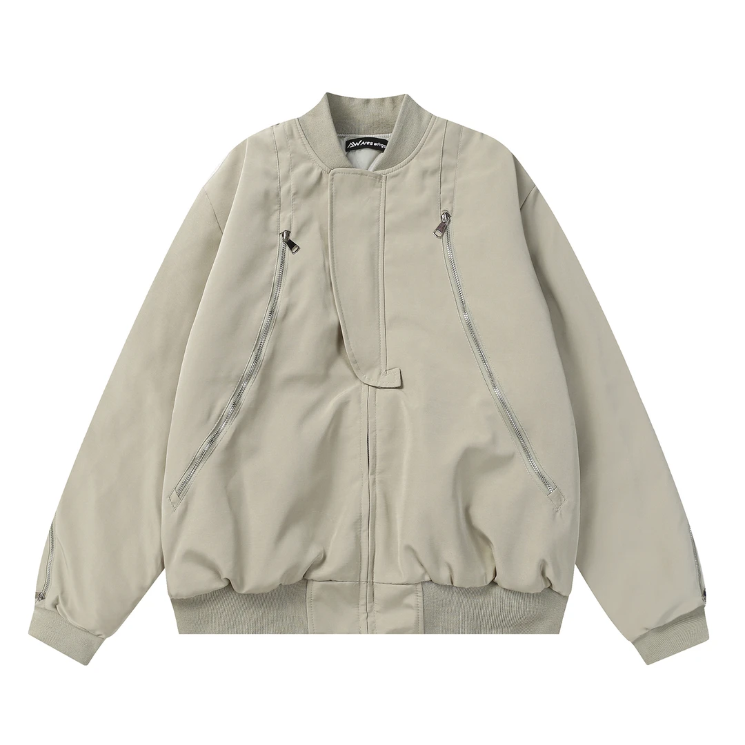 小柯同款 冬季款美式复古休闲百搭拉链装饰纯色空军夹克AW1290-1