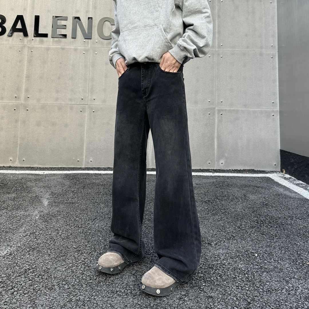 小柯XCOK美式复古潮流黑色宽松百搭直筒牛仔裤vibe高街微喇裤K21