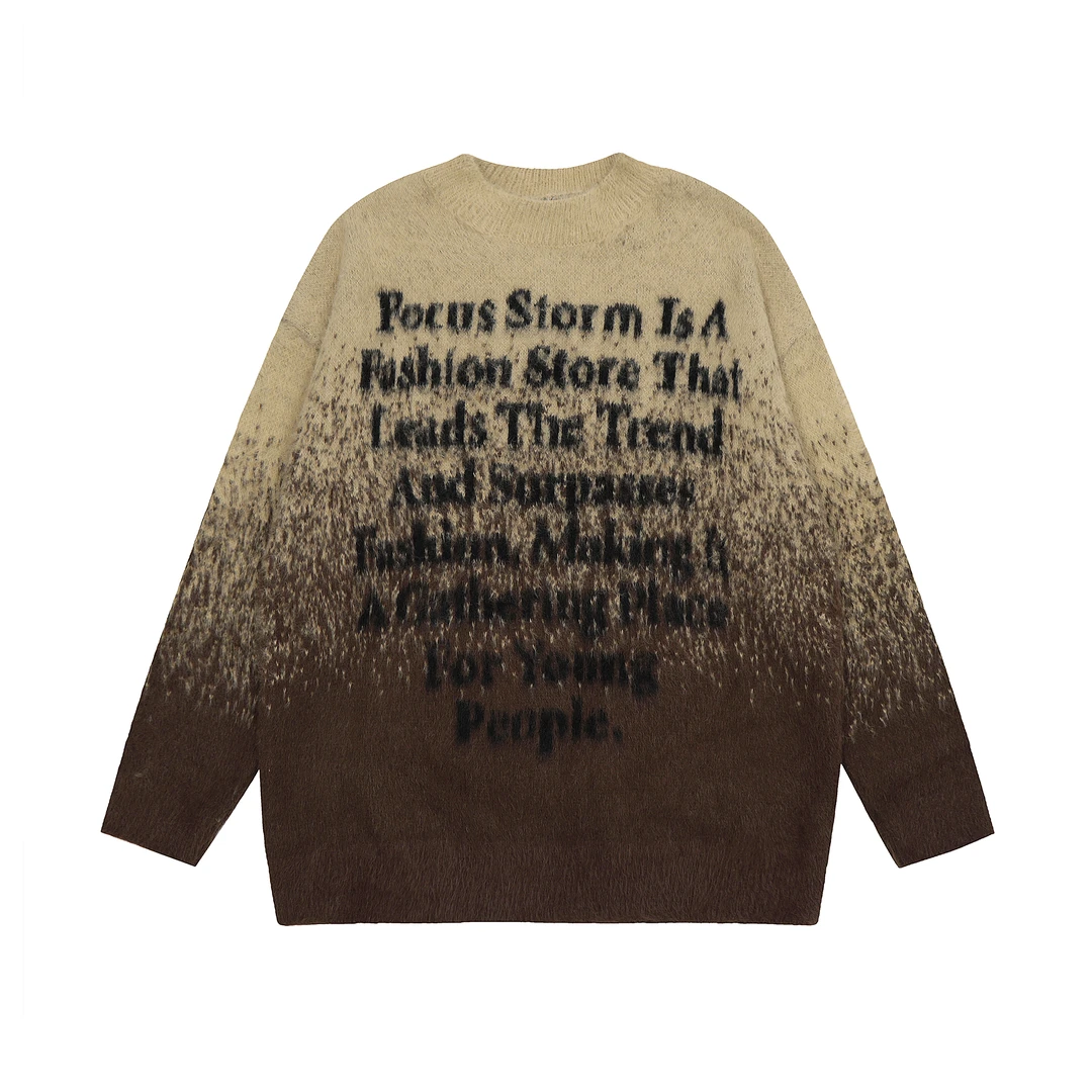 小柯同款 秋冬季美式高街小众新颖休闲百搭宽松渐变字母毛衣60035