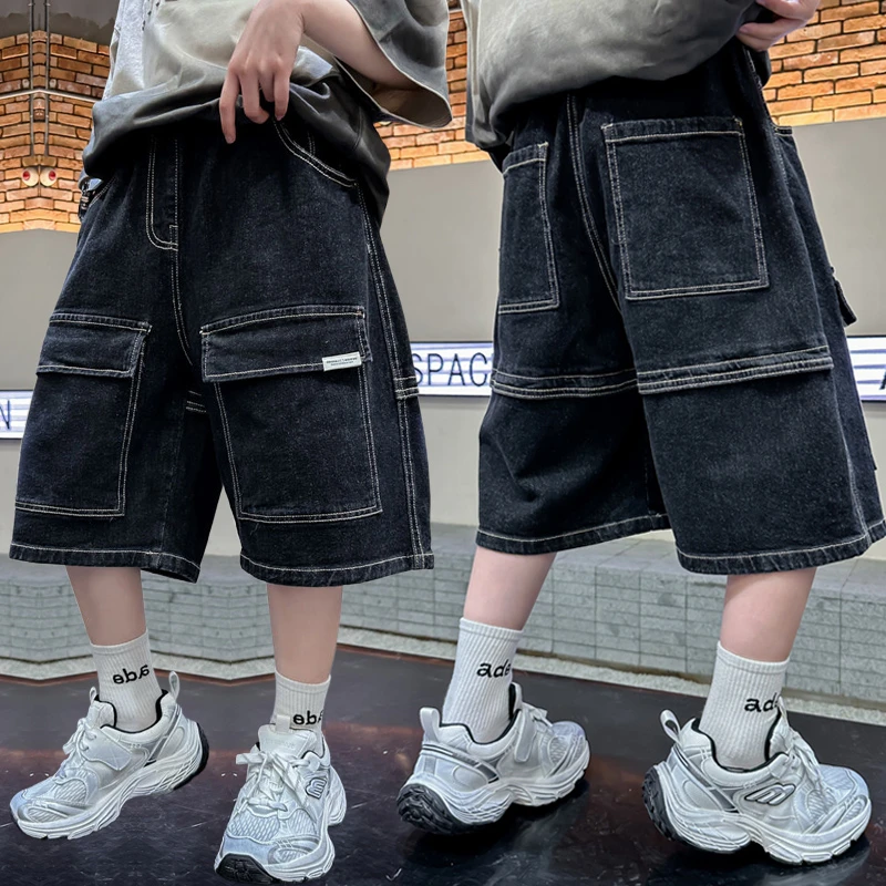 儿童短裤男童裤子夏季薄款男孩中大童牛仔中裤男款潮流工装五分裤