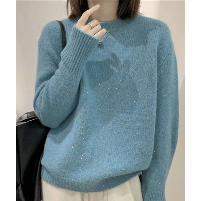 蓝色星空亮闪闪毛衣针织衫女外套秋冬高级感浣熊绒超好看上衣外穿