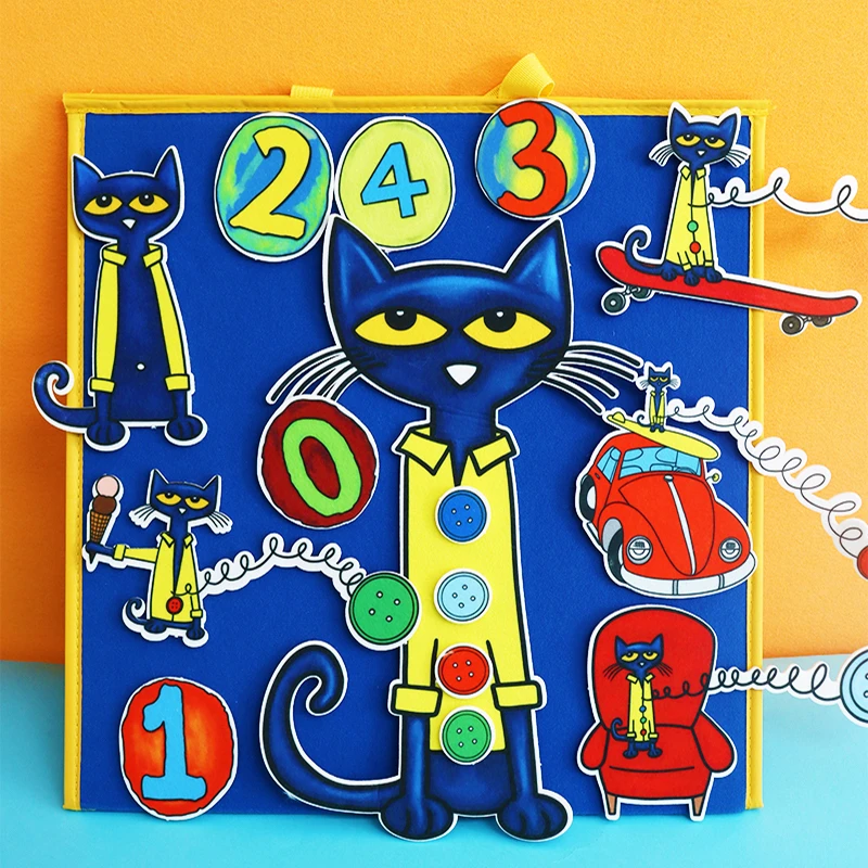 皮特猫绘本系列我的无敌大纽扣英语毛毡教具幼儿园围裙剧表演道具