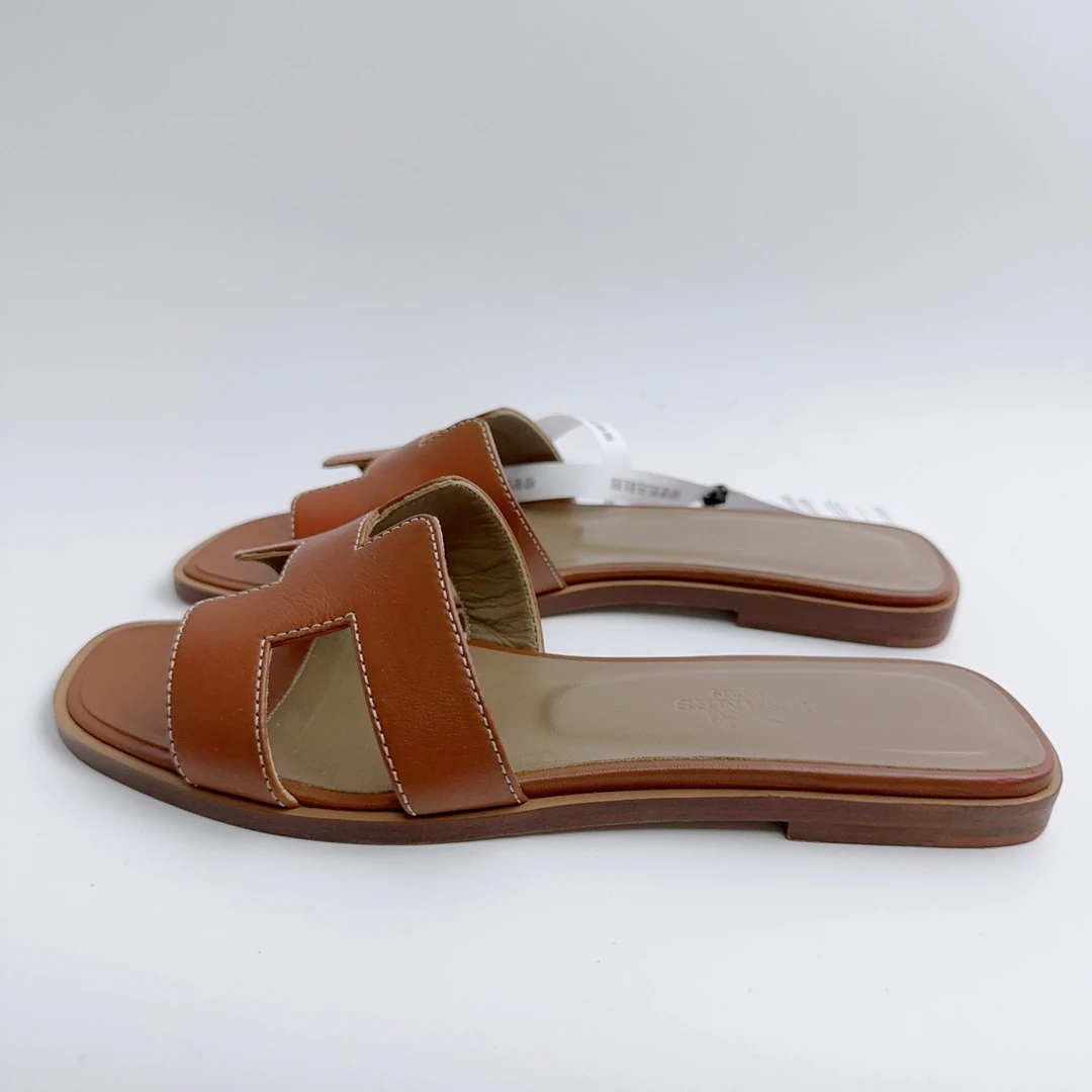 35.5码/全新/Hermes/爱马仕 棕色H拖鞋/ys00099