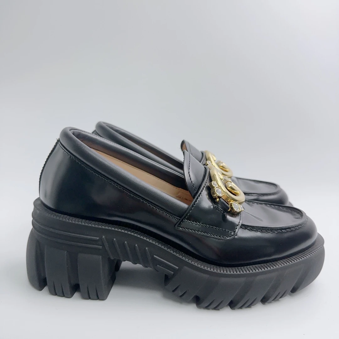 35码/99新/Gucci/古驰 黑色厚底乐福鞋/ys00166