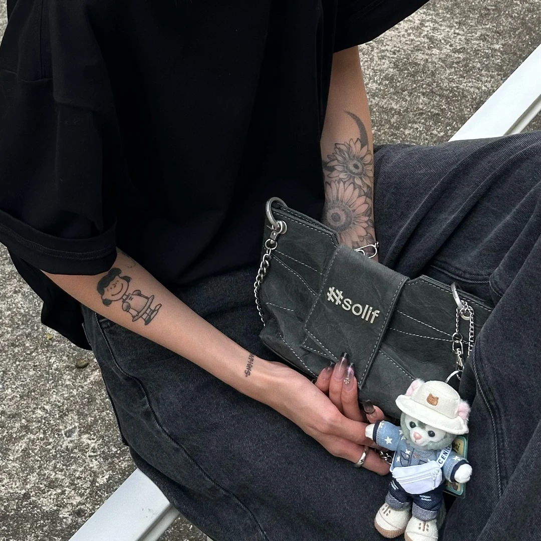 solif原创时尚户外休闲单肩复古个性百搭男女士潮流链条斜挎小包