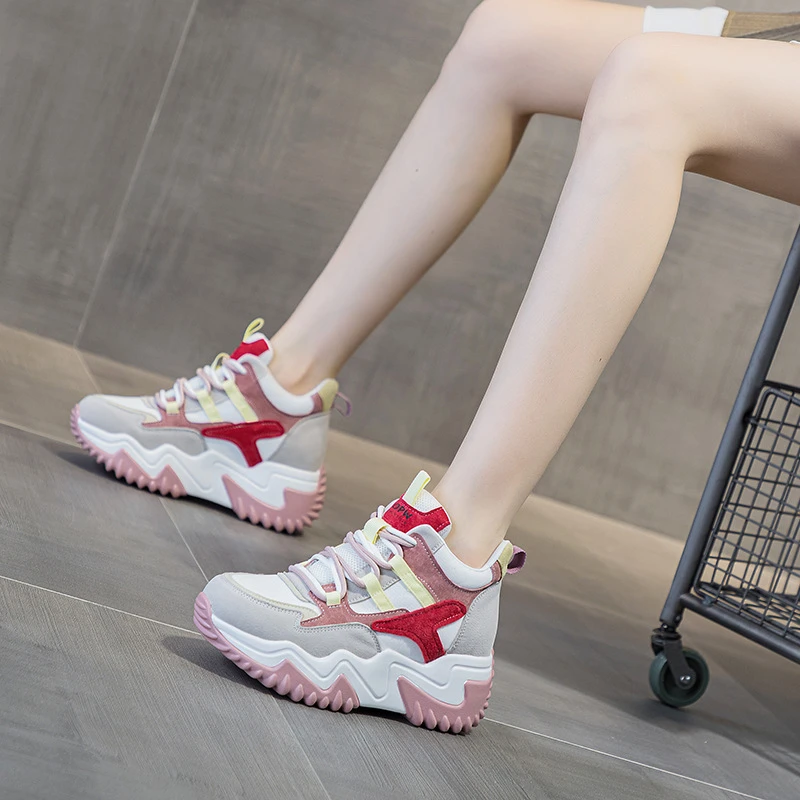 磨砂皮内增高老爹鞋2024秋冬厚底女鞋百搭休闲时尚增高运动老爹鞋