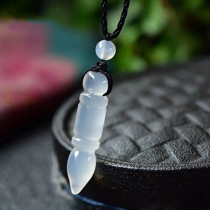 天然白玛瑙玉髓妙笔生辉文昌毛笔玉石状元笔吊坠儿童学生上岸礼物