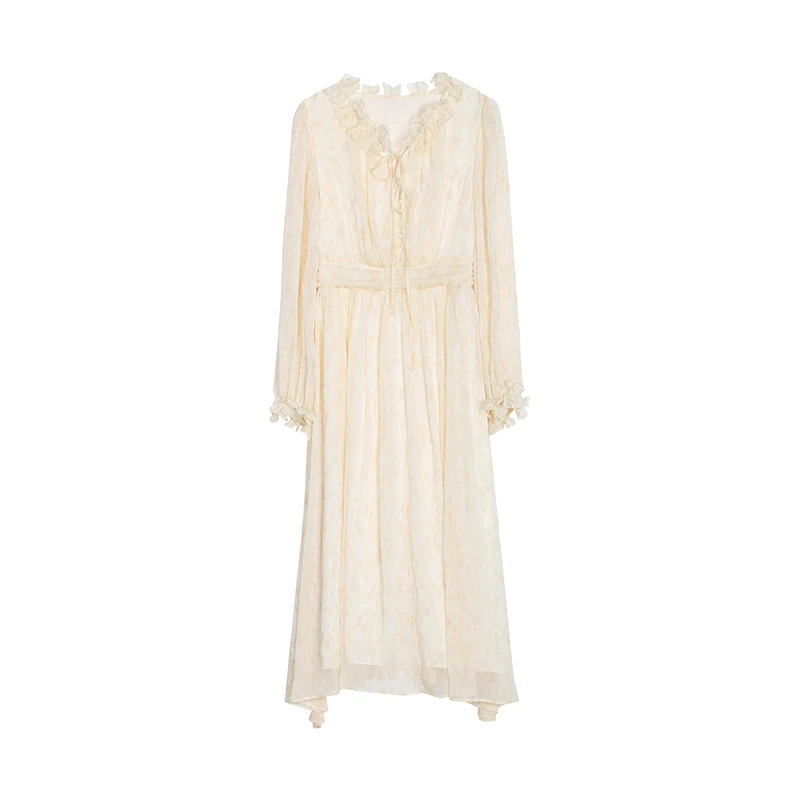 NAVST女装雪纺连衣裙夏季新款法式木耳边显瘦春夏C230310LY2YB