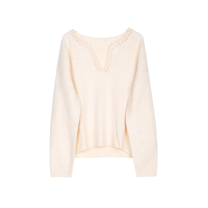 nana时尚V领镂空针织毛衣百搭X2206027MY3FM