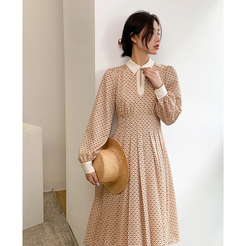 NANA赫本风连衣裙印花复古气质优雅法式茶歇裙C2103074LY2