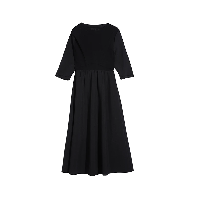 NAVST直播胶囊法式针织拼接连衣裙Q2208215LY2YB 显瘦优雅长裙时